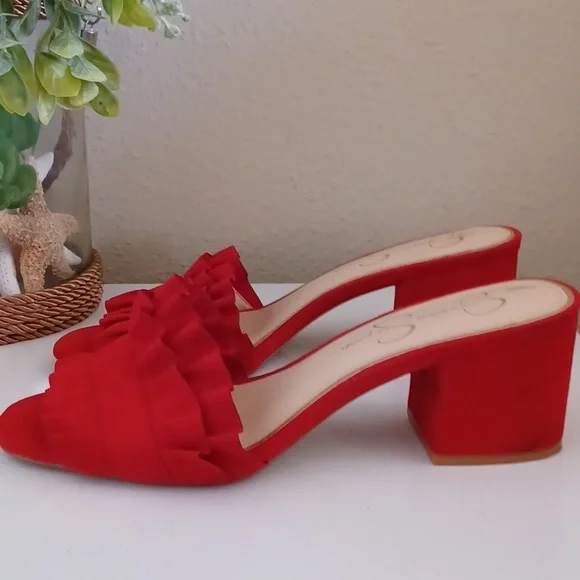 Jessica Simpson Gorrin Red Micro Suede Ruffled Slide Shoe ** SZ 8.5 - Picture 4 of 9